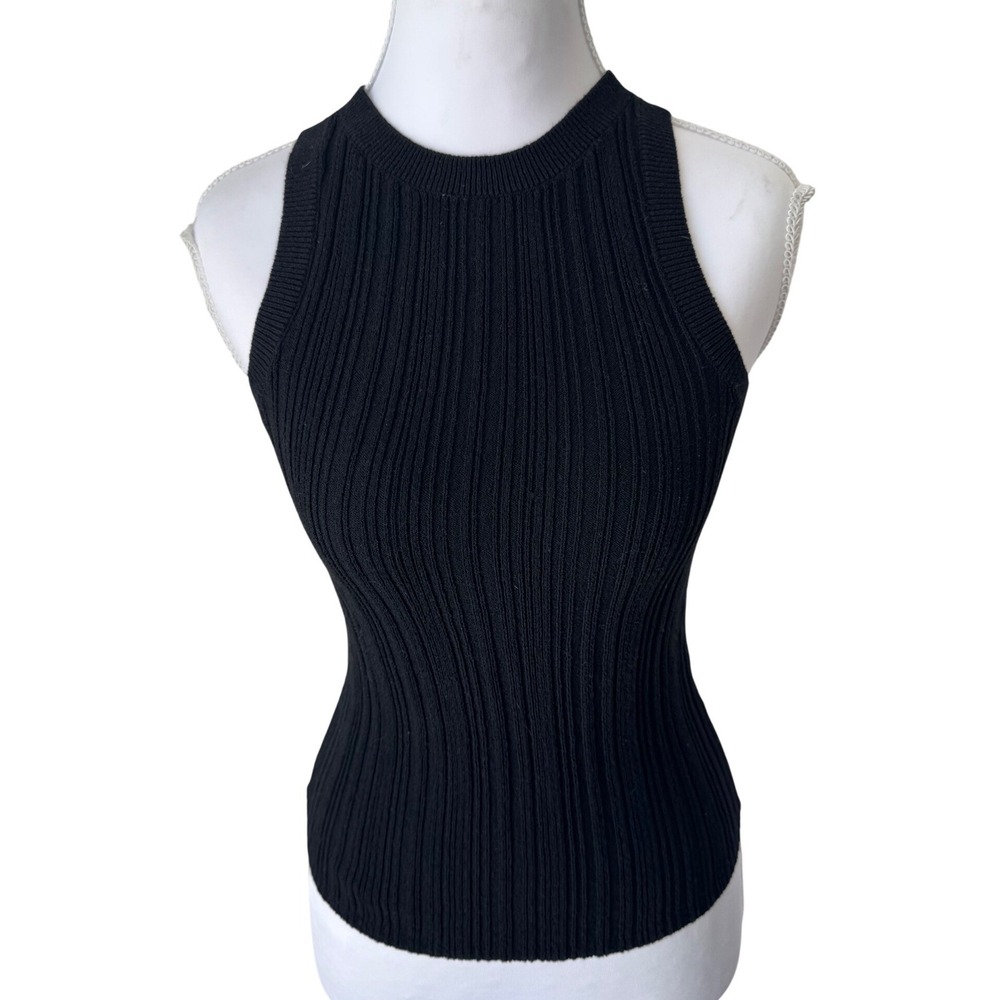 & Other Stories Ribbed Knit Tank Top Black High Neck Minimalist Sleeveless Small